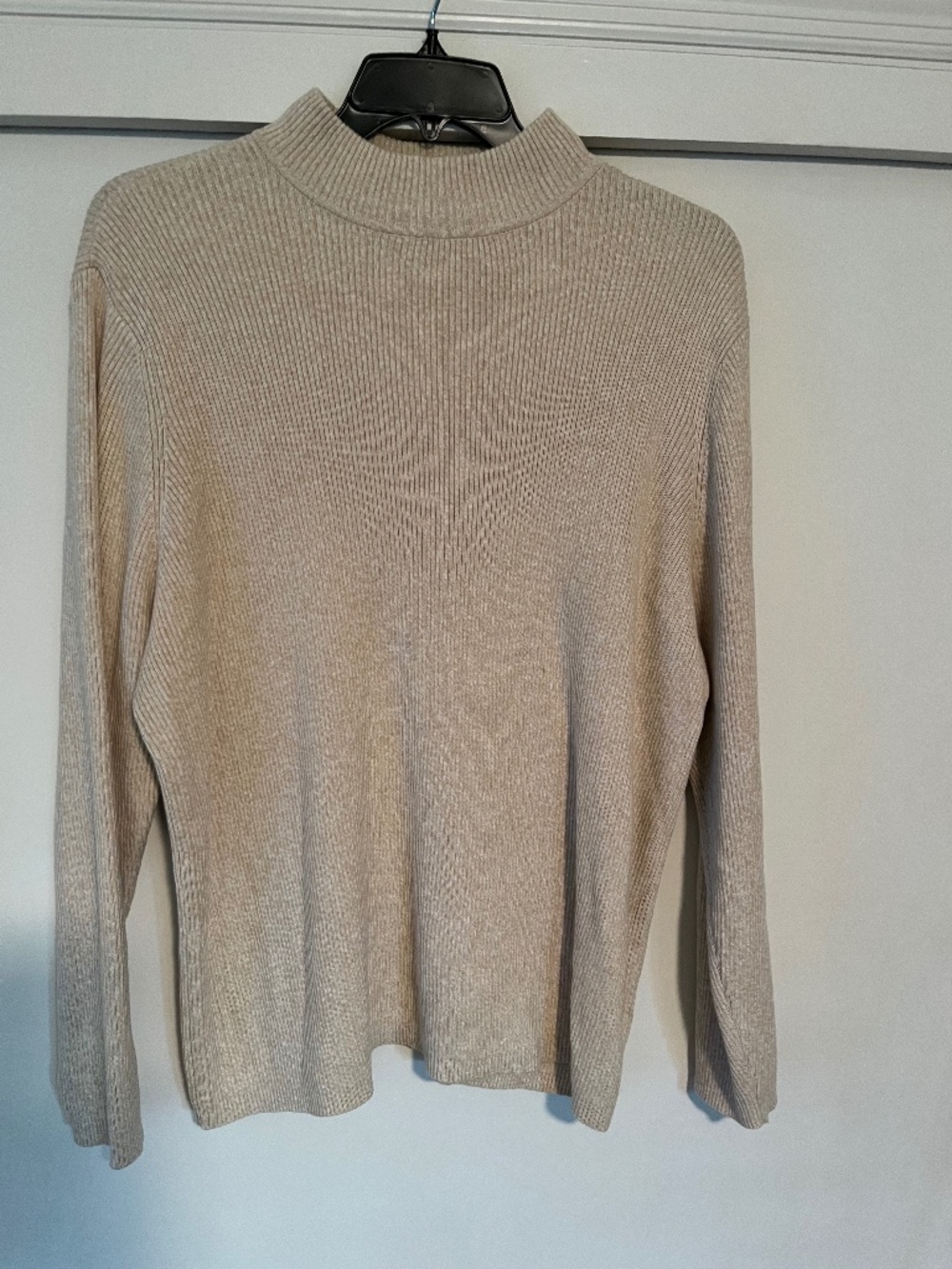 Karen Scott Ribbed Mock Neck Sweater Beige Tan 3X Cotton Knit Top